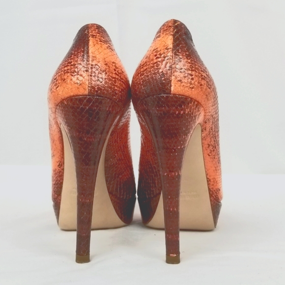 Miu Miu Prada Pink Embossed Leather Peep Toe Platform Stiletto Heels Pumps 37 - Picture 4 of 10